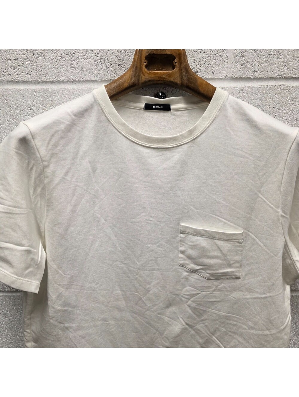 Sene Cumulus Crew T Shirt  White Light fleece Pima Cotton Pocket 22x29 L